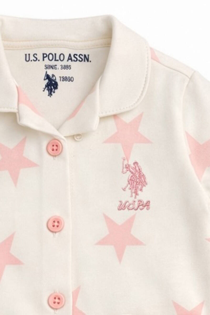 U.S. Polo Assn. Kız Bebek Pamuklu Gömlek Yaka Baskılı Yazlık Regular Fit Beyaz Bebek Takımı USB3050-C-V1 - 1