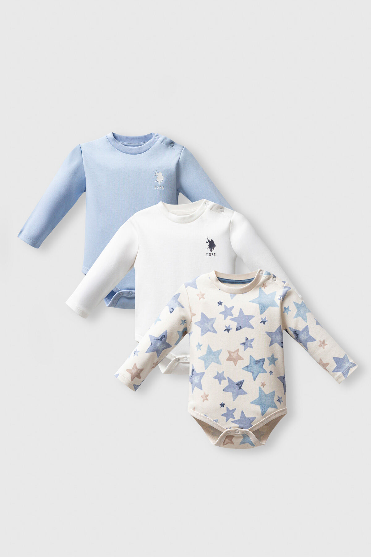 U.S. Polo Assn Erkek Bebek Mavi 3'lü Body Set