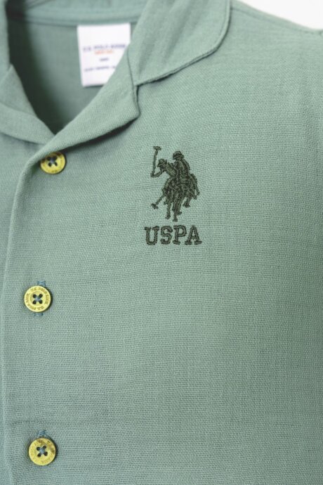 U.S. Polo Assn. Erkek Bebek Pamuklu Gömlek Yaka Nakışlı Yazlık Regular Fit Yeşil Bebek Takımı USB2947-C-V4 - 3