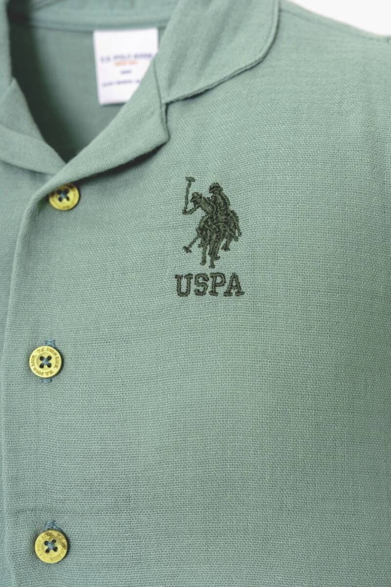 U.S. Polo Assn. Erkek Bebek Pamuklu Gömlek Yaka Nakışlı Yazlık Regular Fit Yeşil Bebek Takımı USB2947-C-V4 - 3