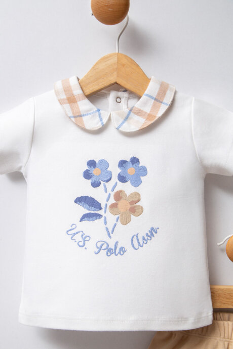 U.S. Polo Assn. Kız Bebek Pamuklu Bebe Yaka Pigment Baskılı Yazlık Regular Fit Beyaz Bebek Takımı USB2380-C-V1 (1)