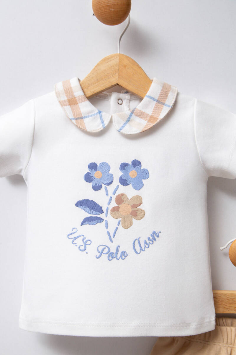 U.S. Polo Assn. Kız Bebek Pamuklu Bebe Yaka Pigment Baskılı Yazlık Regular Fit Beyaz Bebek Takımı USB2380-C-V1 - 2