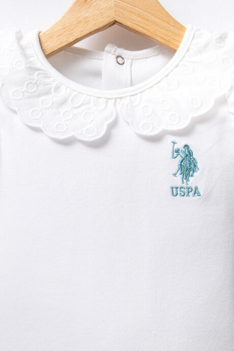 U.S. Polo Assn. Kız Bebek Pamuklu Bebe Yaka Pigment Baskılı Yazlık Regular Fit Beyaz Bebek Takımı USB2386-C-V1 (1)