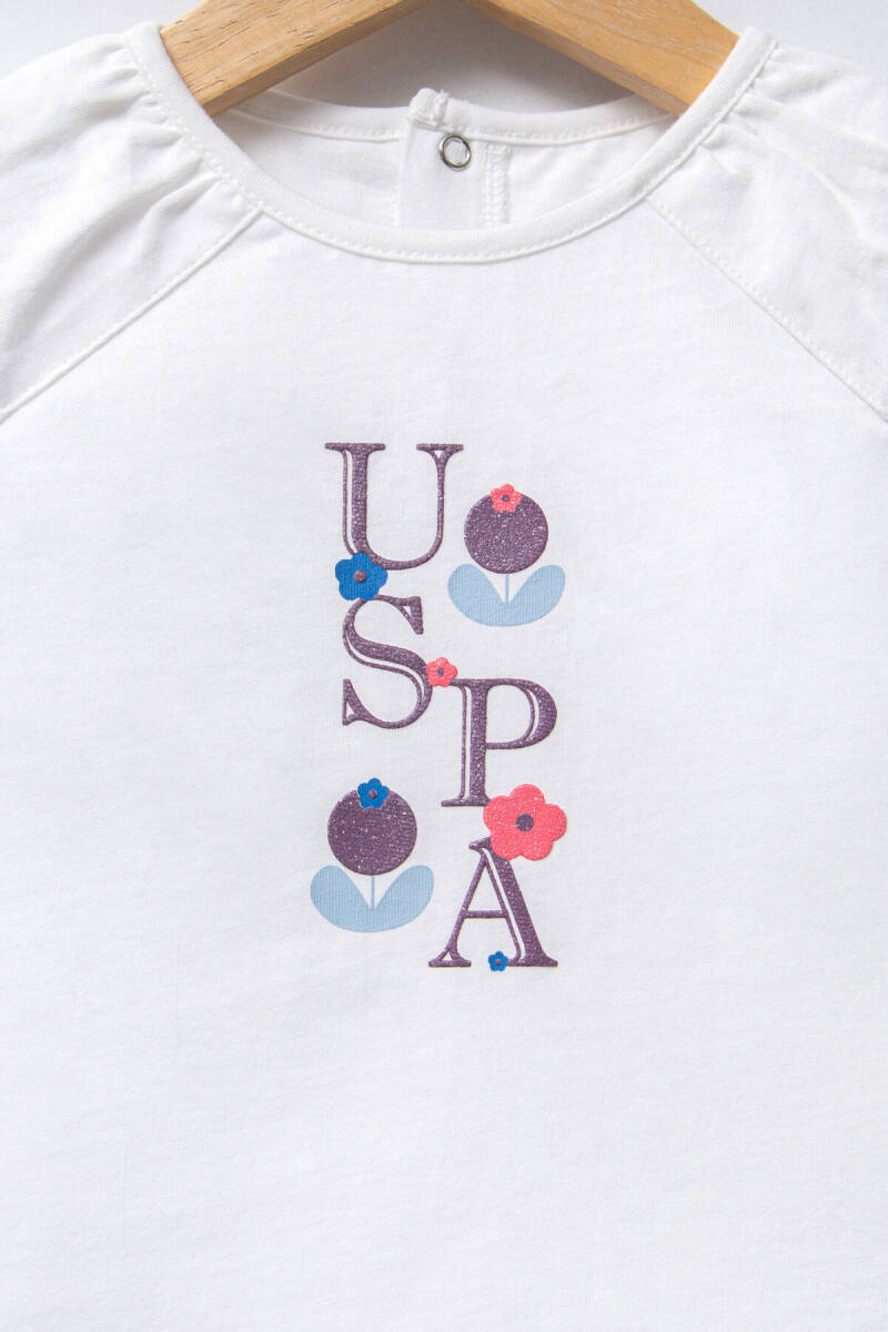 U.S. Polo Assn. Kız Bebek Pamuklu Bisiklet Yaka Pigment Baskılı Yazlık Regular Fit Beyaz Bebek Takımı USB2410-C-V1 - 2