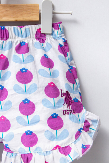 U.S. Polo Assn. Kız Bebek Pamuklu Bisiklet Yaka Pigment Baskılı Yazlık Regular Fit Beyaz Bebek Takımı USB2410-C-V1 - 3