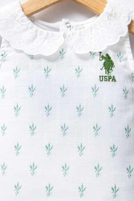 U.S. Polo Assn. Kız Bebek Pamuklu Bisiklet Yaka Pigment Baskılı Yazlık Regular Fit Beyaz Bebek Takımı USB2440-C-V1 (1)