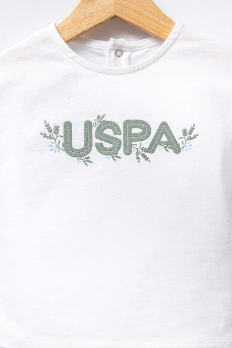 U.S. Polo Assn. Kız Bebek Pamuklu Bisiklet Yaka Pigment Baskılı Yazlık Regular Fit Beyaz Bebek Takımı USB2442-C-V1 (1)
