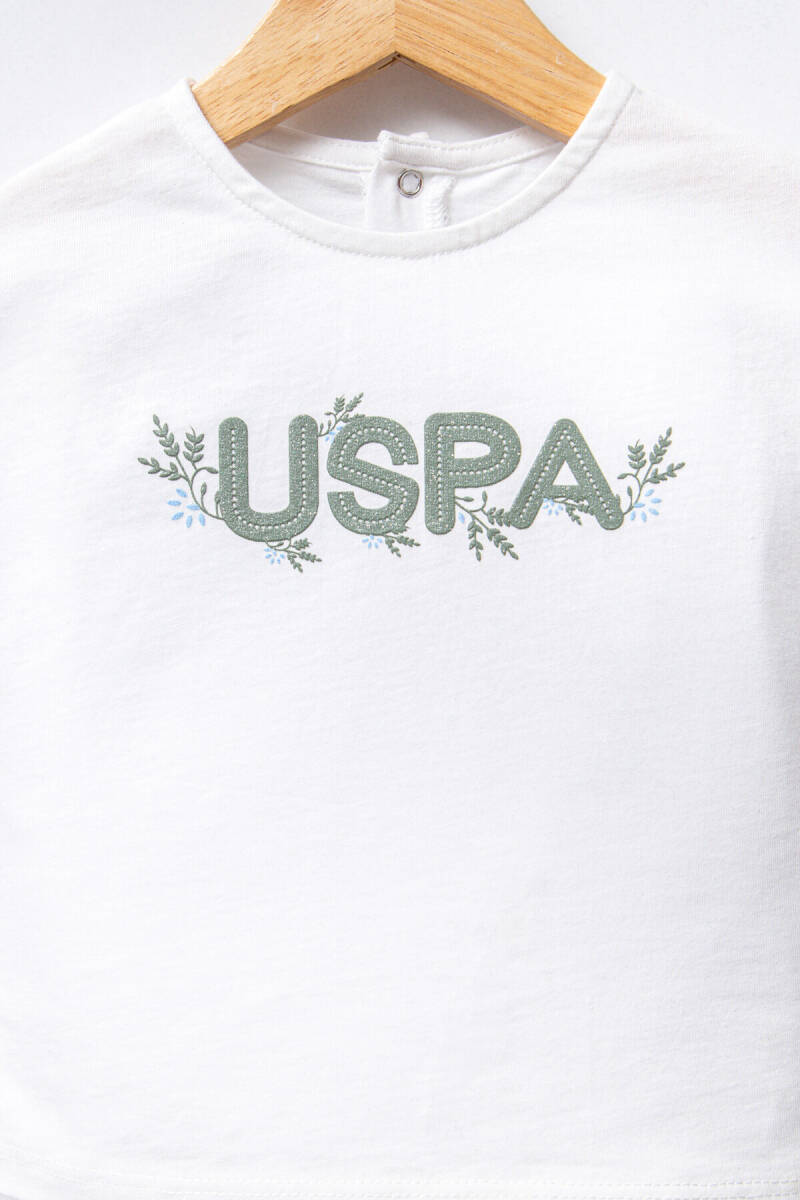 U.S. Polo Assn. Kız Bebek Pamuklu Bisiklet Yaka Pigment Baskılı Yazlık Regular Fit Beyaz Bebek Takımı USB2442-C-V1 - 2