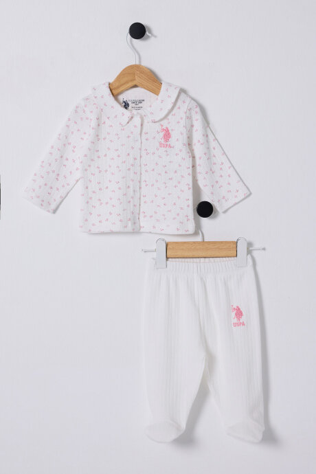 U.S. Polo Assn. Kız Bebek Pamuklu Bebe Yaka Pigment Baskılı Yazlık Regular Fit Pembe Bebek Takımı USB2433-C-V2