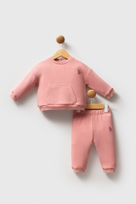 U.S. Polo Assn. Kız Bebek Pamuklu Kışlık Regular Fit Pembe Bebek Takımı USB2718-C-V2 