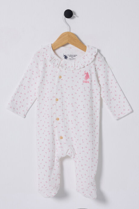U.S. Polo Assn. Kız Bebek Bebe Yaka Pigment Baskılı Yazlık Regular Fit Pembe Tulum USB2435-C-V2