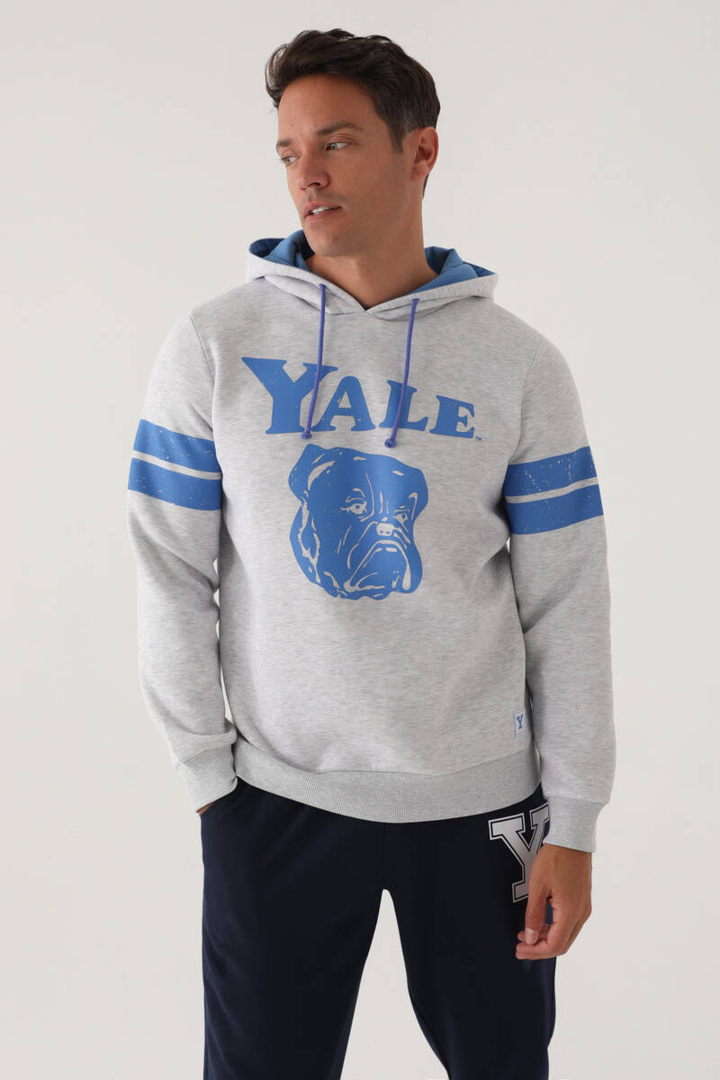 Yale Kar Melanj Kapüşonlu Ön Baskı Erkek Sweatshirt